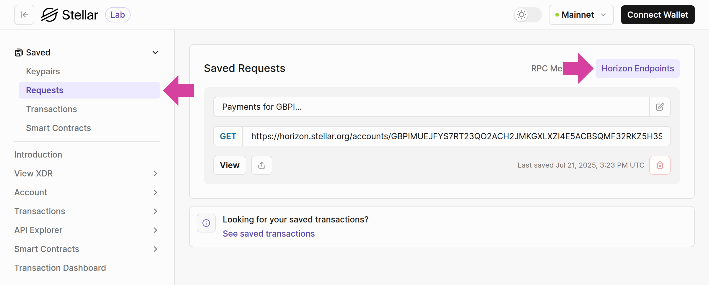Lab: Horizon - Saved Requests Page